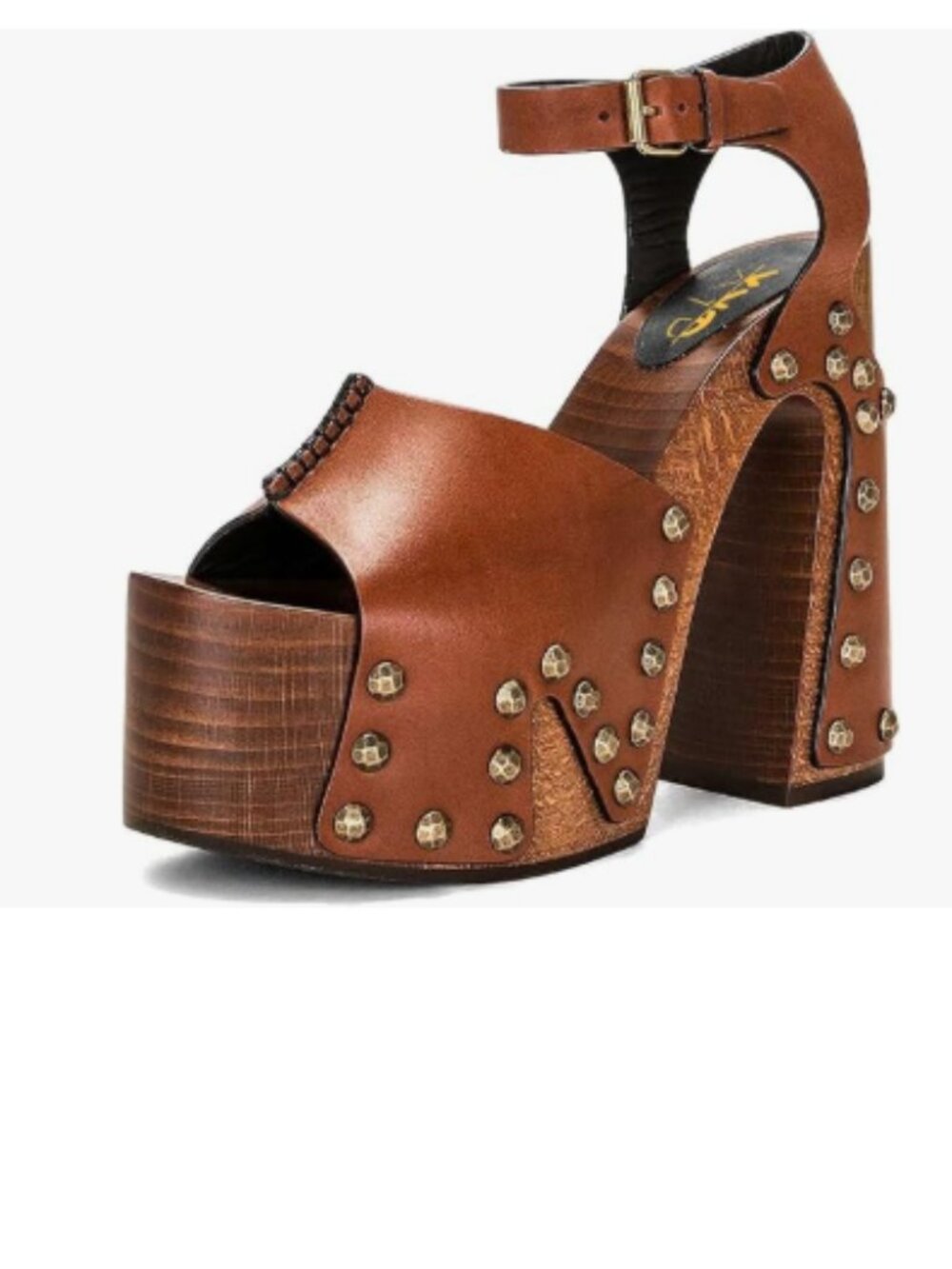 XYD Brown Wooden Block Heeled Sandals Platform Bronzed Studs Open Toe Shoe